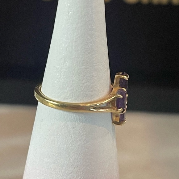 Genuine Amethyst gemstone & Diamond 10K Gold stamped Ring beautiful purple real - Picture 5 of 7